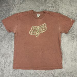 Vintage Y2K Fox Racing T-Shirt Mens XL Brown Tan Graphic Tee Grunge Moto Style